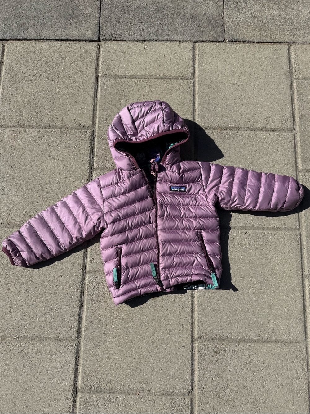 Patagonia Kids Hooded Puffer Jacket - Teal, Purple & Black